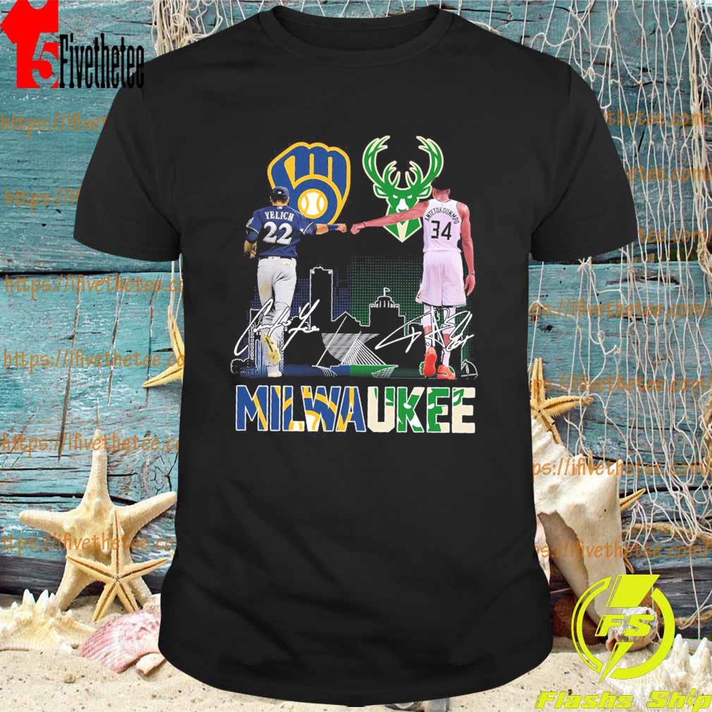 Official Milwaukee Brewers Christian Yelich and Giannis Antetokounmpo  Milwaukee Bucks Milwaukee city signatures shirt, hoodie, sweater, long  sleeve and tank top