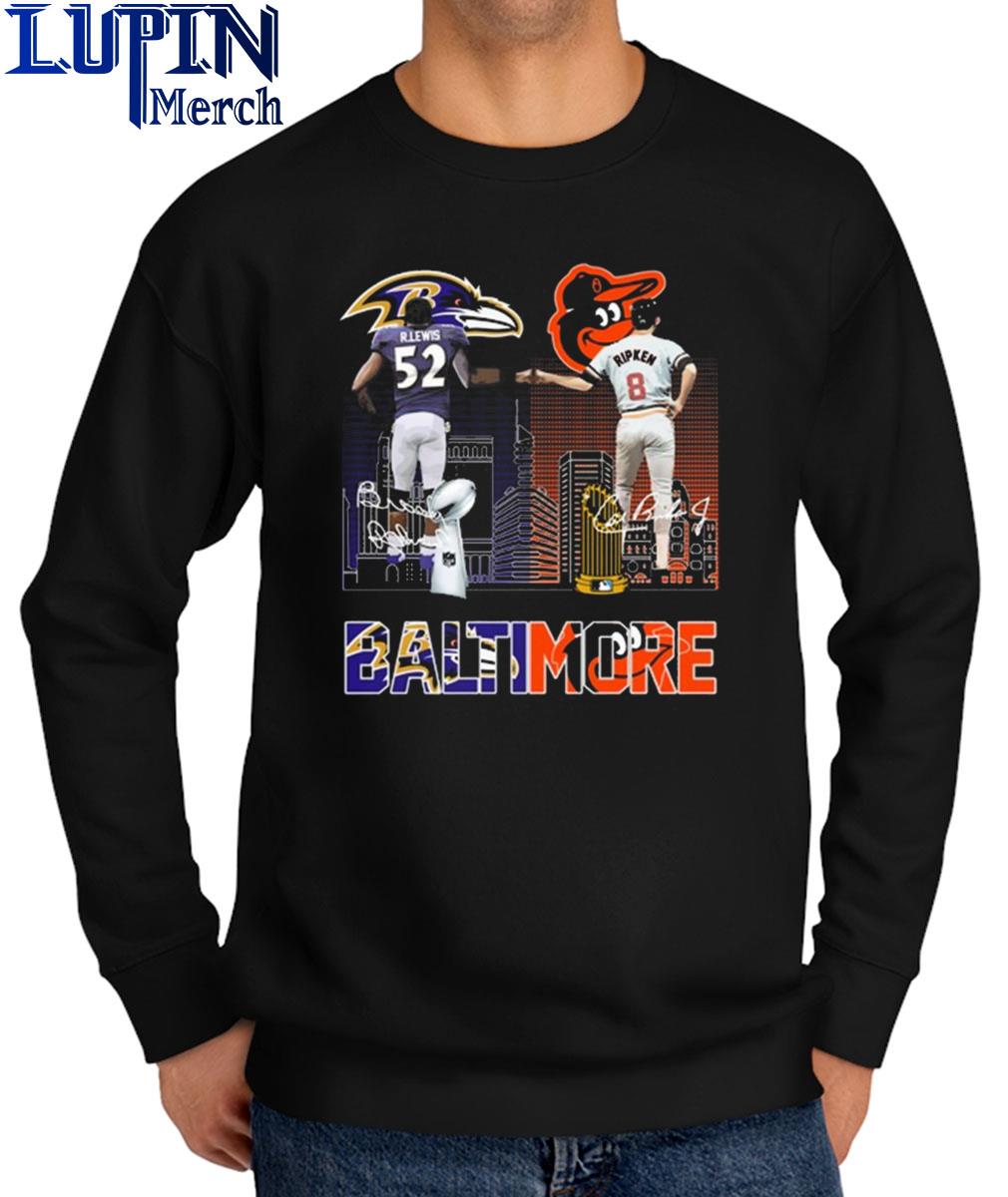 Baltimore Sport Team Ray Lewis and Cal Ripken Jr. Baltimore Skyline  signatures shirt, hoodie, sweater, long sleeve and tank top