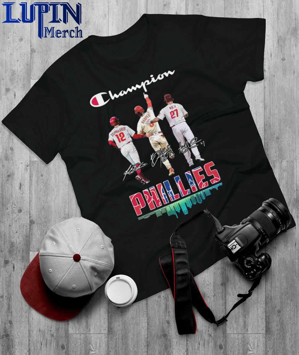 Philadelphia Phillies champion Kyle Schwarber Bryce Harper and Aaron Nola  signatures shirt, hoodie, sweater, long sleeve and tank top