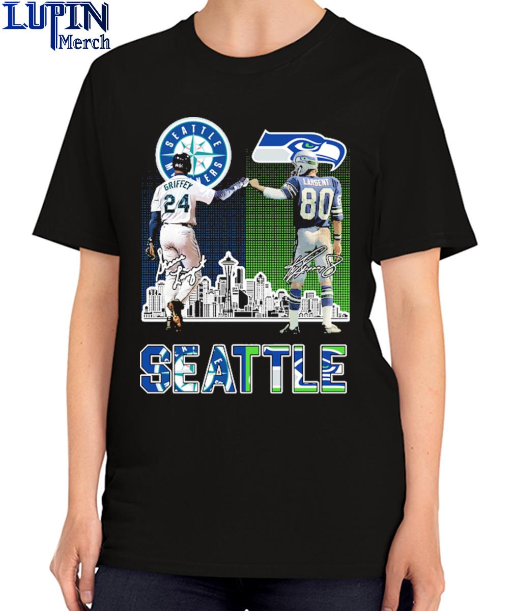 Ken Griffey Jr. And Steve Largent Seattle Mariners And Seahawks City  Skyline Signatures Shirt, hoodie, sweater, long sleeve and tank top