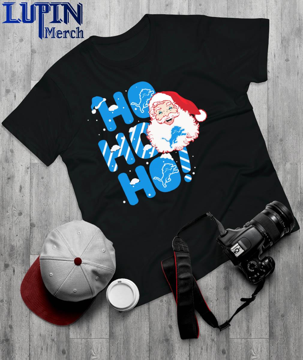 Official Detroit Lions Football Santa Claus Ho Ho Ho Merry Christmas Shirt