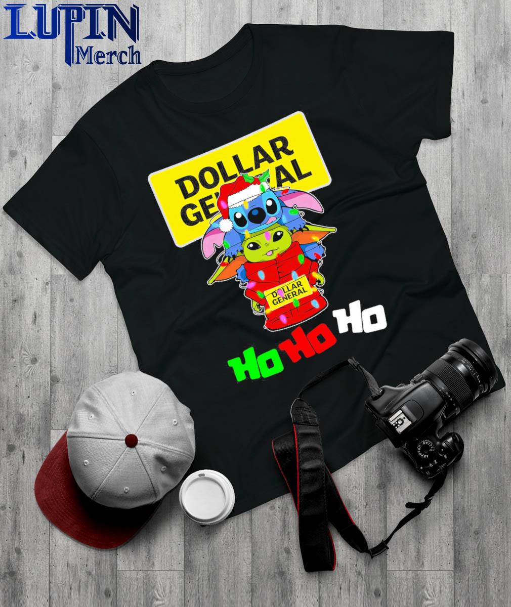 Official Dollar General Santa Yoda and Stitch Ho Ho Ho Christmas Shirt