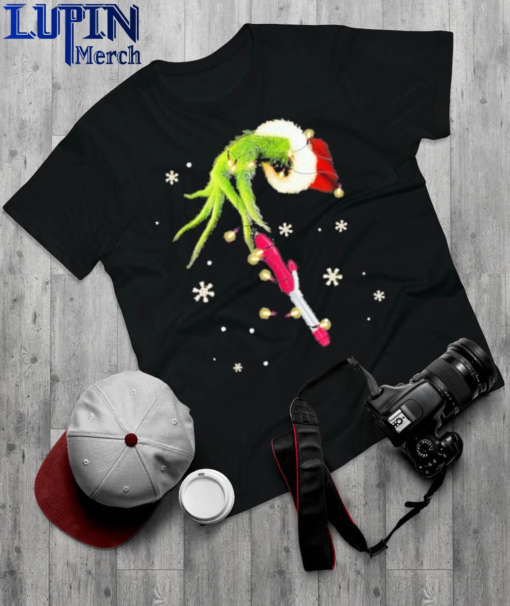 Official Grinch Hand Holding Hair Curler Christmas Shirt