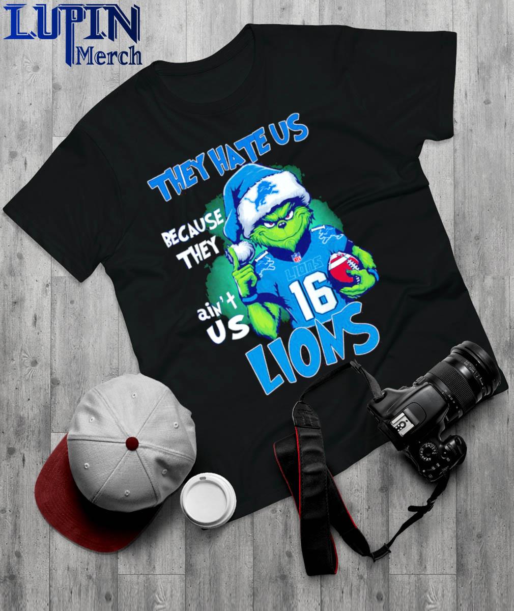 Official Grinch They Hate Us Because They Ain't Us Detroit Lions Santa Christmas Shirt