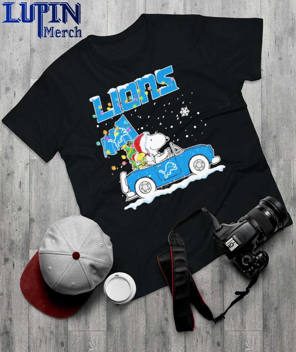Official Santa Snoopy Peanut Driving Car Detroit Lions merry christmas shirt