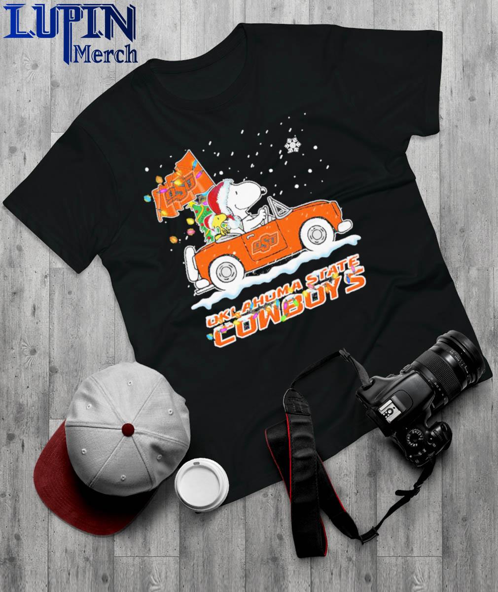 Official Santa Snoopy Peanut driving car Oklahoma State Cowboys merry christmas shirt